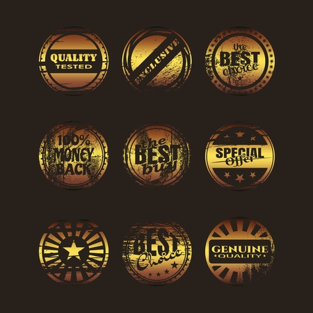Stamps and stickers icons set. Kit collection of graphic design elements. Distressed grunge textureのイラスト素材