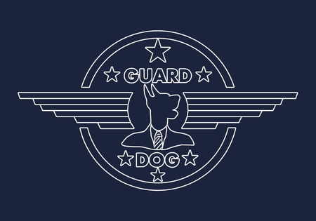 Pet emblem design. Doberman dog. Graphic design element. Thin line stampのイラスト素材