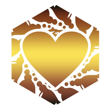 Mosaic arabic ornament. Hexagon emblem with heart icon. Retro ornamental design.のイラスト素材
