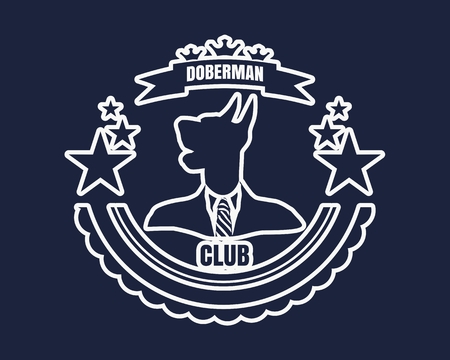 Pet emblem design. Doberman dog. Graphic design element. Thin line stampのイラスト素材