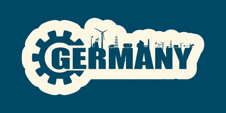 Energy and Power icons. Sustainable energy generation and heavy industry. Germany word decorated by gearのイラスト素材