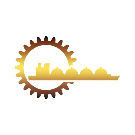 Shipping relative emblem. Nuatical cargo tank in gear iconのイラスト素材