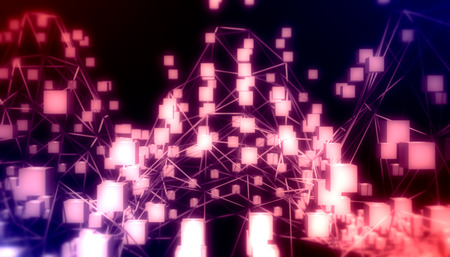 Molecule And Communication Background. Brochure or web banner design. Lines and cubes. Medical,...