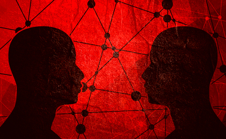 Silhouette of a men head. Mental health relative brochure, report or flyer design template. Scientific medical designs. Human communicationの写真素材