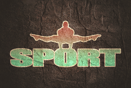 Muscular man outline silhouete on sport word. Bodybuilding relative imageの写真素材