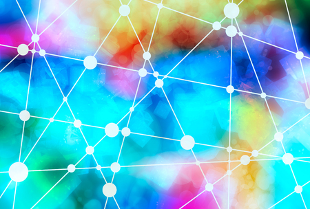 Molecule And Communication Background. Brochure or web banner design. Lines and spheres. Medical, technology, chemistry, science relative. Shallow depth of field. 3D rendering.の写真素材