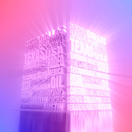 Conceptual Illustration of Tag Cloud With Words Related To Texas State. 3D rendering