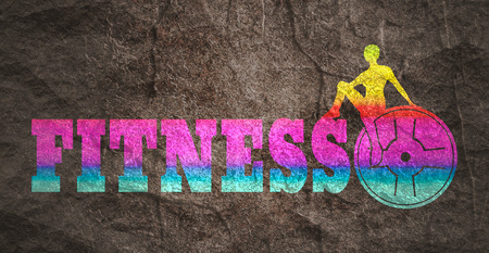 Woman silhouette on fitness text. Rod pancake silhouette. Bodybuilding club emblemの写真素材