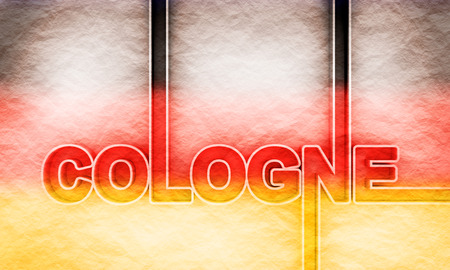 Cologne city name in geometry style design. Creative vintage typography poster concept. 3D rendering. Flag of the Germanyの写真素材