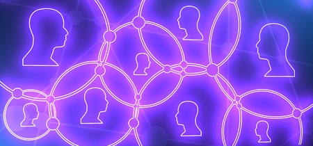 Human Communication Background. Modern brochure or web banner design template. Connected circles with dots. Medical and sociology background. Social network. 3D rendering.の写真素材