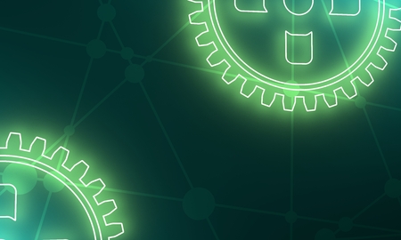 Mechanism of Gears. Communication Concept in Industrial Design. Modern brochure design template. 3D renderingの写真素材