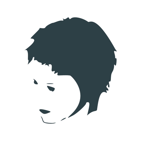 Face half turn view. Elegant silhouette of a female head.のイラスト素材