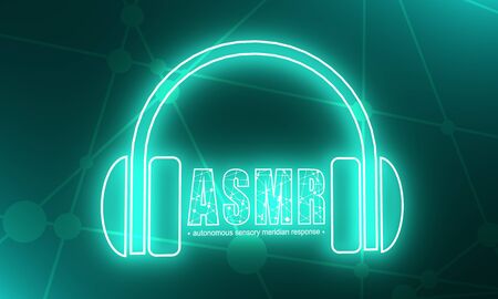 Acronym ASMR - Autonomous Sensory Meridian Response. Health care conceptual image. Connected lines with dots. Neon bulb illumination. 3D renderingの写真素材