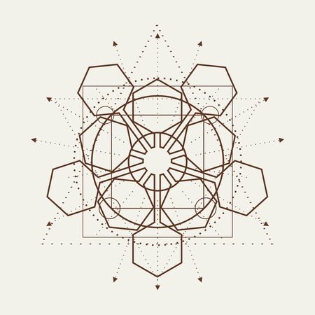 Mystical geometry symbol. Linear alchemy, occult, philosophical sign. For music album cover, poster, sacramental design. Astrology and religion concept.のイラスト素材