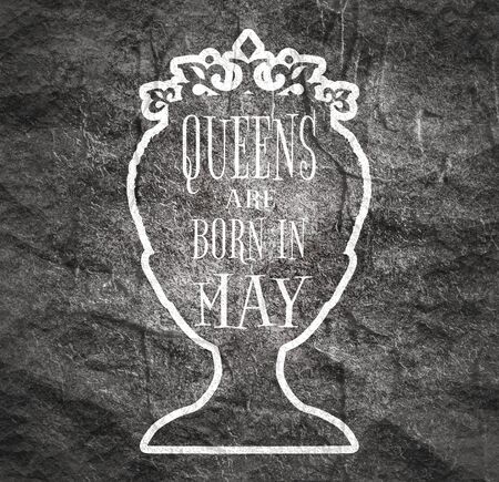 Vintage queen silhouette. Medieval queen profile. Elegant silhouette of a female head. Queens are born in may text. Motivation quote .の写真素材