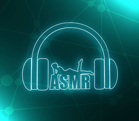 Acronym ASMR - Autonomous Sensory Meridian Response. Health care conceptual image. Woman silhouette. Neon bulb illumination. 3D renderingの写真素材