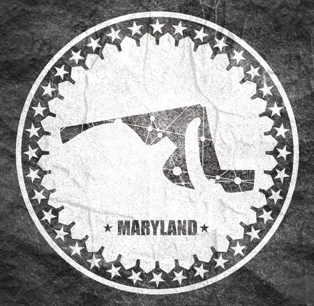 Image relative to USA travel. Maryland state map textured by lines and dots pattern. Stamp in the shape of a circleの写真素材
