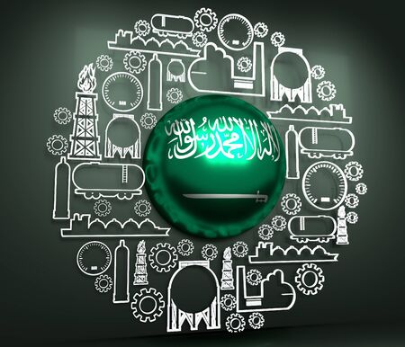 Energy and Power icons set. Design concept of natural gas industry. Background with industrial line icons. 3D rendering. Flag of the Saudi Arabiaの写真素材