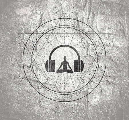 Acronym ASMR - Autonomous Sensory Meridian Response. Health care conceptual image. Woman silhouette in lotus positionの写真素材