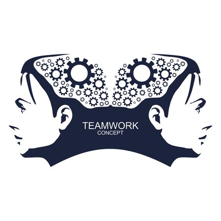 Human avatar profile view. Two face silhouettes. Teamwork conceptの写真素材