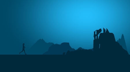 Running woman and mountains. Sport and recreation conceptのイラスト素材