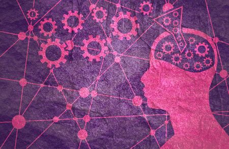Silhouette of a head. Mental health relative design template. Gears in brains. New ideas concept....
