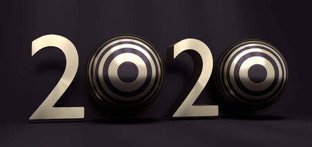 New Year greeting card template. 2020 year number. Brochure or report design template. 3D rendering. Lollipop spheresの写真素材