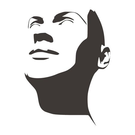 Face half turn view. Elegant silhouette of a female head. Portrait of a happy smiled womanのイラスト素材