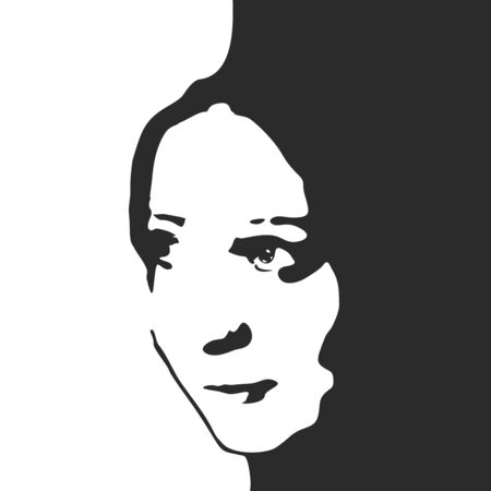 Face front view. Elegant silhouette of a female head. Portrait of a happy smiled womanのイラスト素材