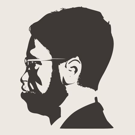 Side view of bearded african man wearing spectacles. Male face silhouetteのイラスト素材