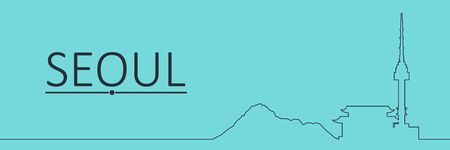 Namsan tower in Seoul and pagoda. Horizontal thin line style web bannerのイラスト素材