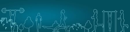 Sport and recreation concept. Outdoor fitness. Thin line style web bannerのイラスト素材