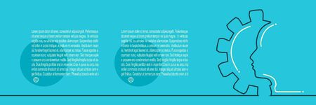 Silhouette of a head in the gear. Business and industry. Horizontal thin line style web banner.のイラスト素材