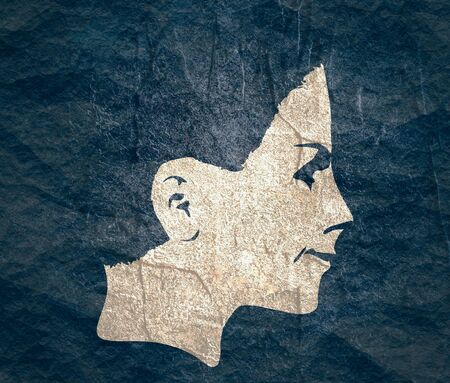 Face side view. Elegant silhouette of a female head. Portrait of a happy smiled woman.の写真素材