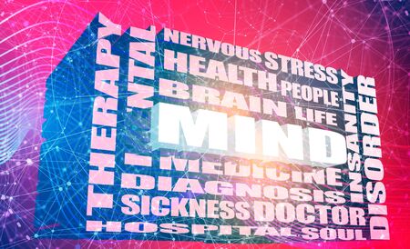 Mind word relative words list. Mental disorder relative tags cloud. 3D renderingの写真素材