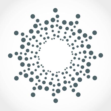 Radial halftone dots in circle form. Fireworks explosion background. Circular design element. Abstract geometric star rays. Design element for medical, treatment, cosmetic emblemの写真素材