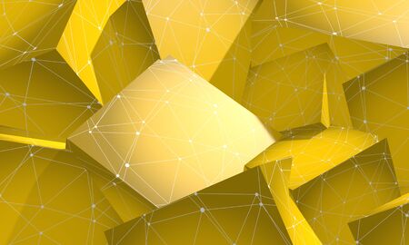 Chaotic geometry shapes textured by lines and dots pattern. Abstract background. 3d renderingの写真素材