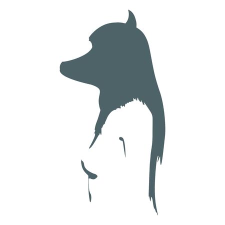 The silhouette of a woman with dog shape faceのイラスト素材
