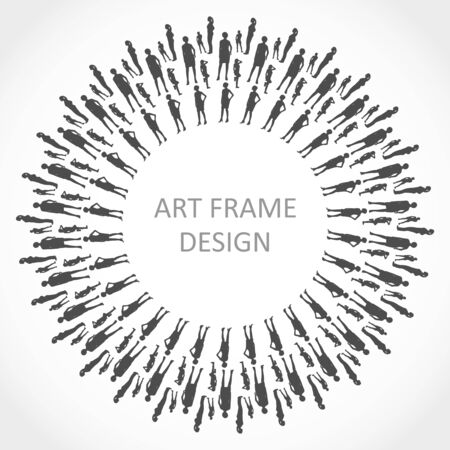 Radial human silhouettes in circle form. Fireworks explosion background. Circular design element. Abstract geometric star rays. Design element for medical, treatment, cosmetic emblemのイラスト素材