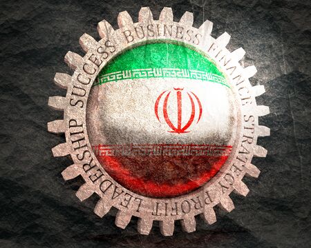 Cog wheel with Iran flag. Precision machinery relative backdrop.の写真素材