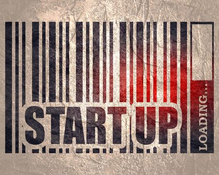 Start up text in bar code. Loading bar. Relative for retail business