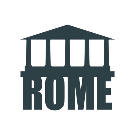 Travel template. Rome city name text with ancient temple silhouetteの写真素材