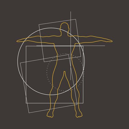 Geometry thin lines shapes with silhouette of a muscular man. Biology and bodybuilding conceptのイラスト素材