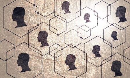 Social media network. Growth  with lines, circles and integrate human silhouettes.の写真素材