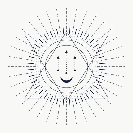 Mystical geometry symbol. Linear alchemy, occult, philosophical sign. For music album cover, poster, sacramental design. Astrology and religion concept.のイラスト素材