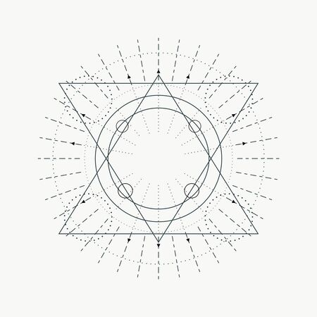 Mystical geometry symbol. Linear alchemy, occult, philosophical sign. For music album cover, poster, sacramental design. Astrology and religion concept.のイラスト素材