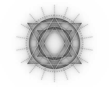 Mystical geometry symbol. Linear alchemy, occult, philosophical sign. For music album cover, poster, sacramental design. Astrology and religion concept. 3D renderingの写真素材