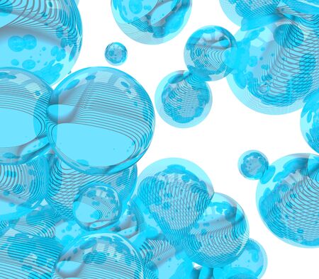 Large group of orbs or spheres levitation in empty space. 3D rendering