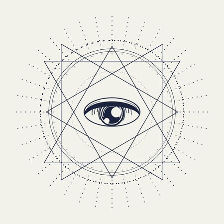 Mystical geometry symbol. Linear alchemy, occult, philosophical sign. For music album cover, poster, sacramental design. Astrology and religion concept.の写真素材