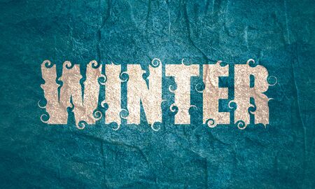 Lettering illustration with word winter. Typography poster with abstract ornament of curls.の写真素材